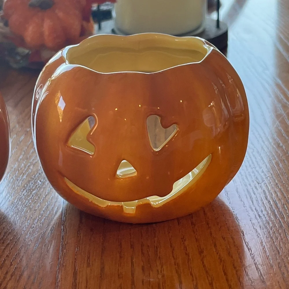 Williams Sonoma Jack O Lantern Candle Luminary Tealight Halloween 2 piece/pairy